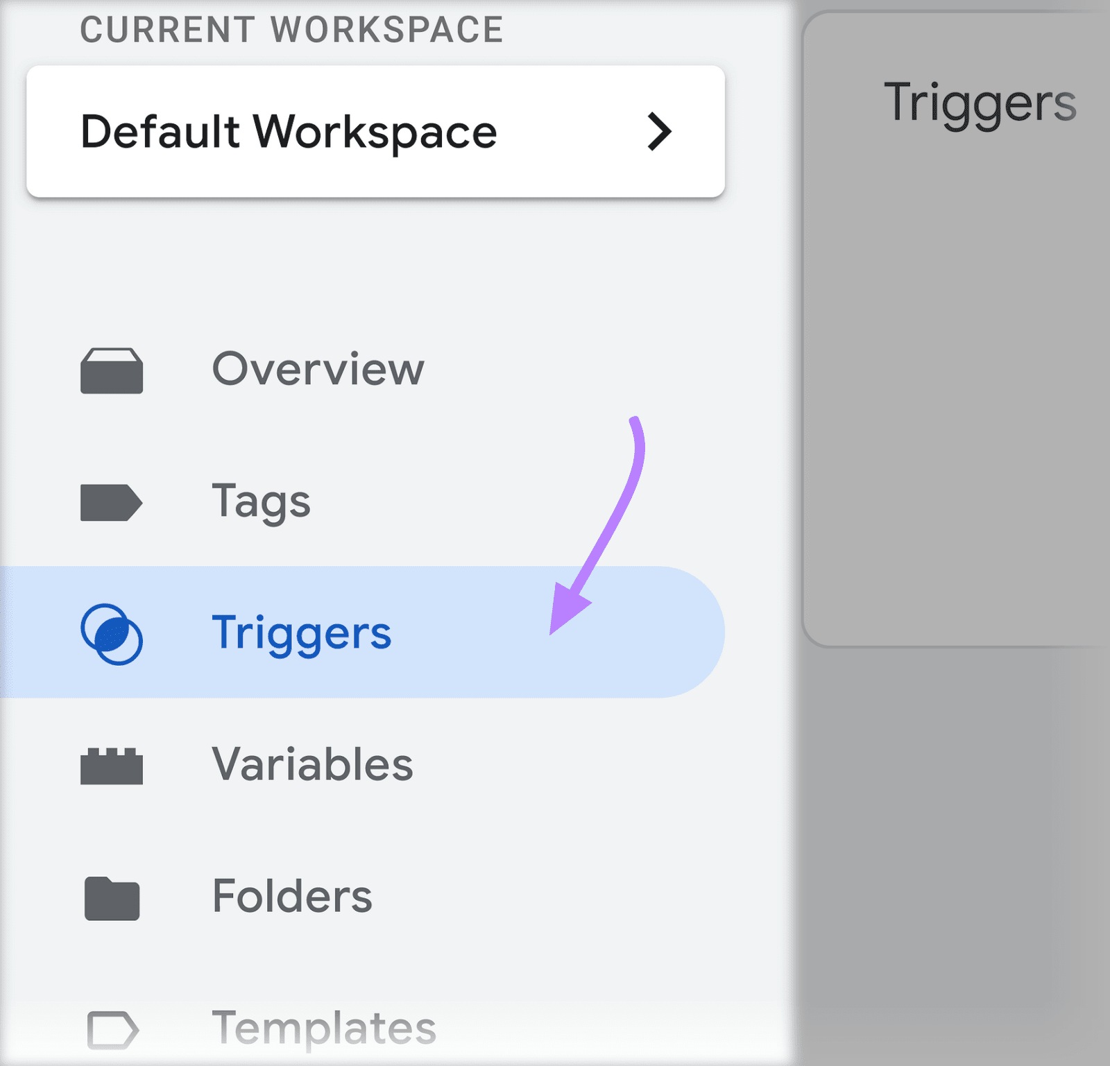 “Triggers” selected from the left-hand navigation successful  GTM