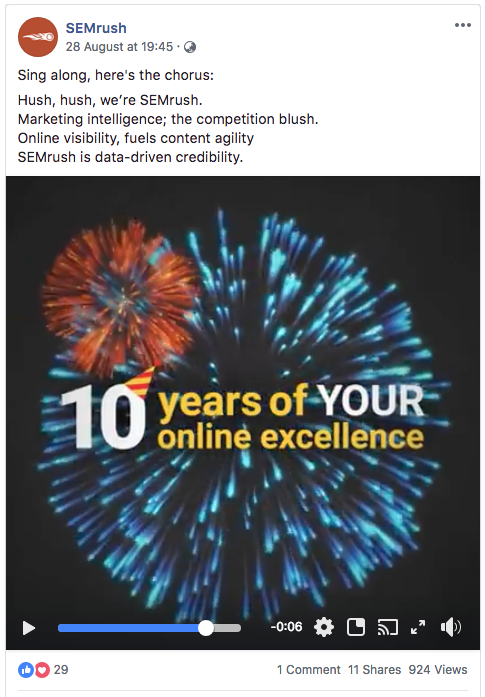 Facebook-Video-Content von SemRush