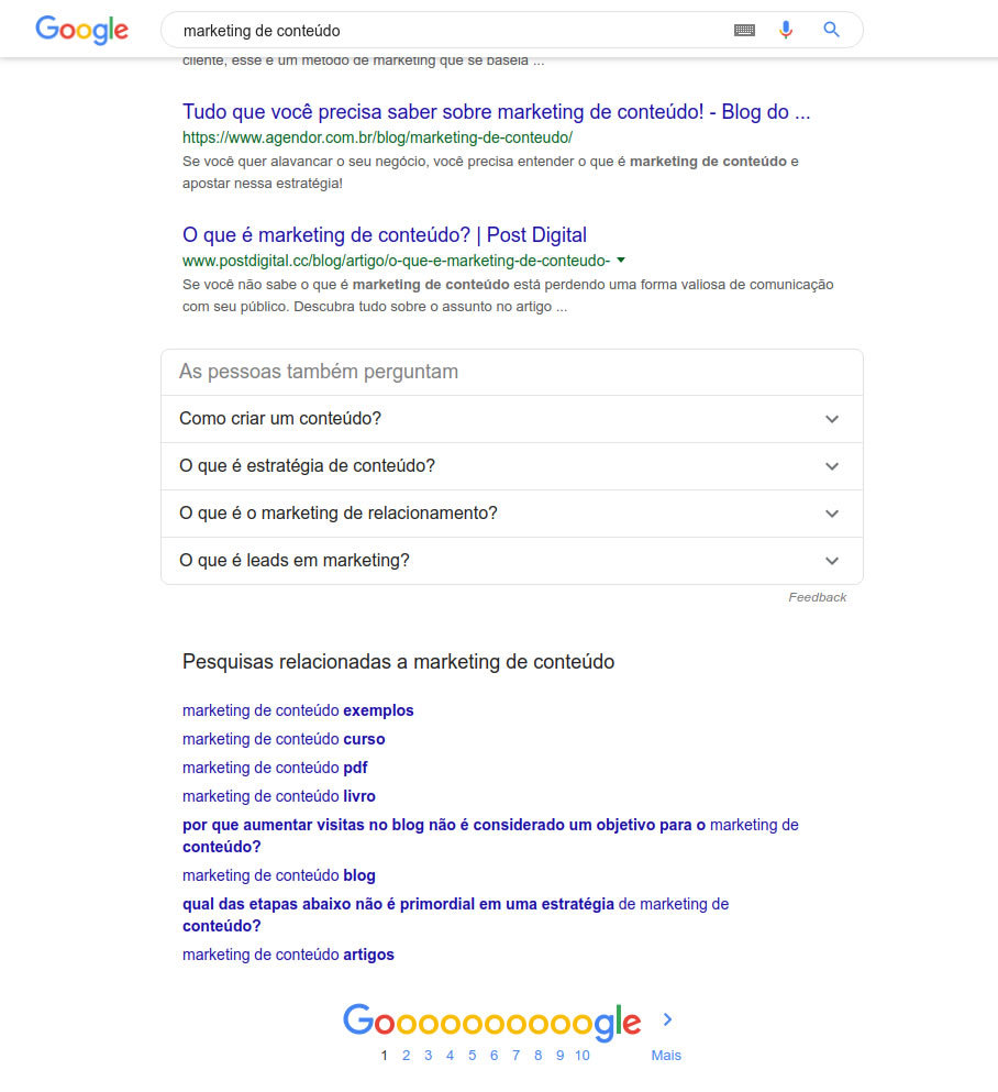 Pesquisas relacionadas do Google