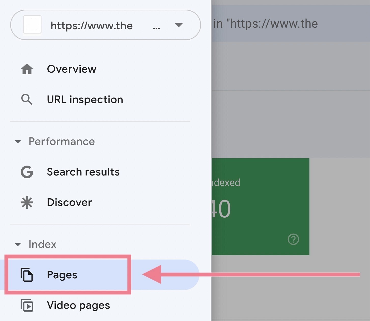 Tab to the pages report in Google Search Console
