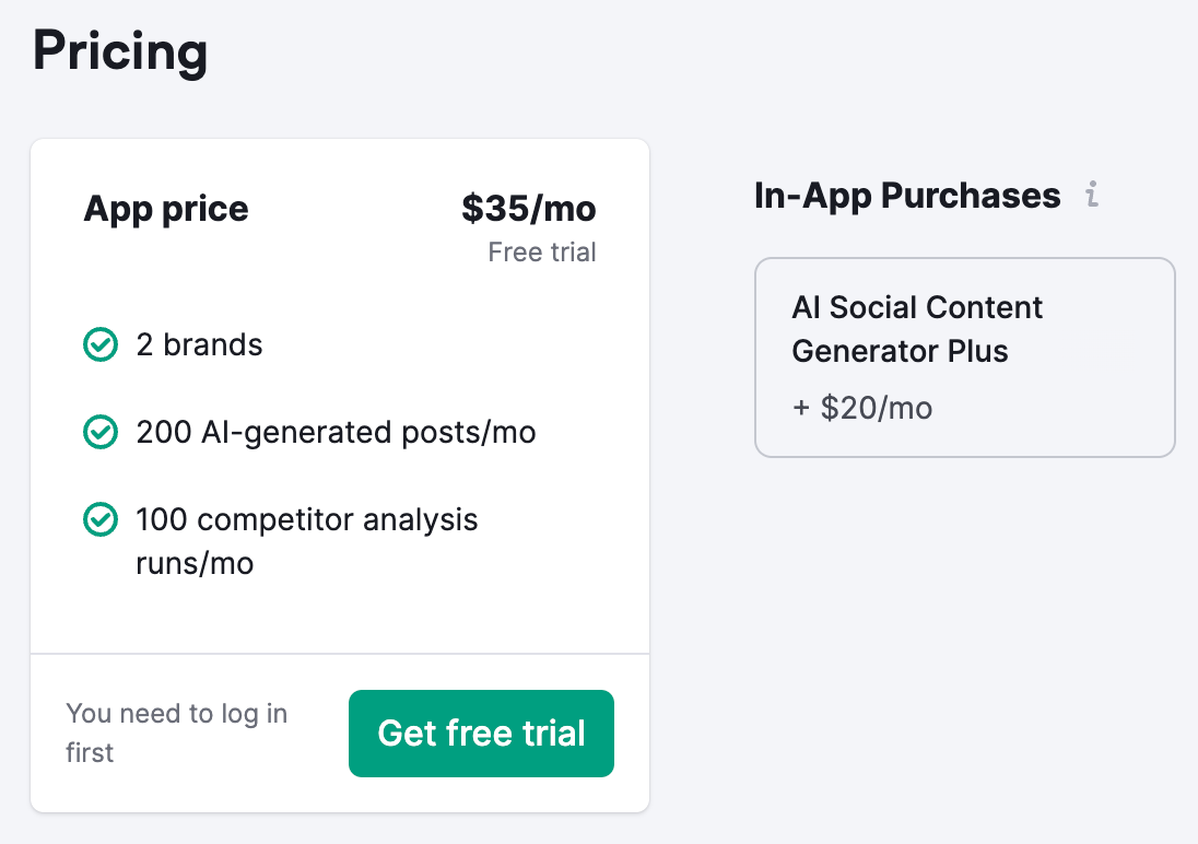 AI Social Content Generator pricing