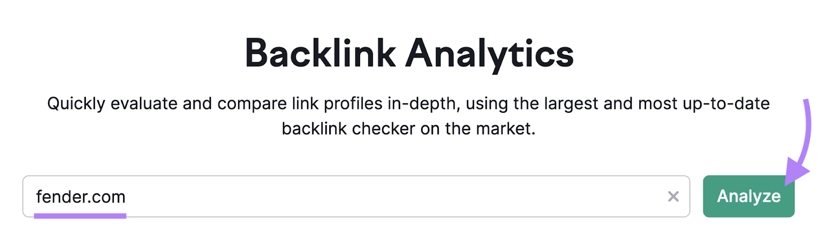 "fender.com" entered into the Backlink Analytics search bar