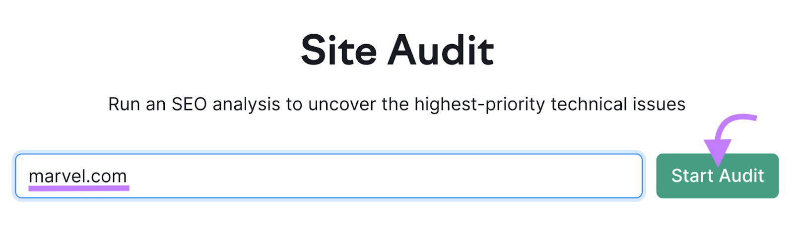 search for "marvel.com" in Site Audit tool