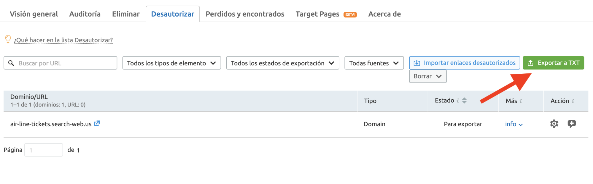 Analizar backlinks y enlaces SEO - Exportación para desautorizar