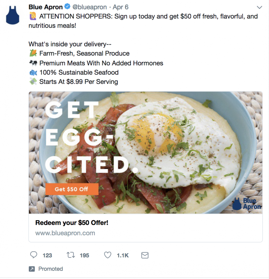 Come usare gli emoji sui social: esempio di Blue Apron