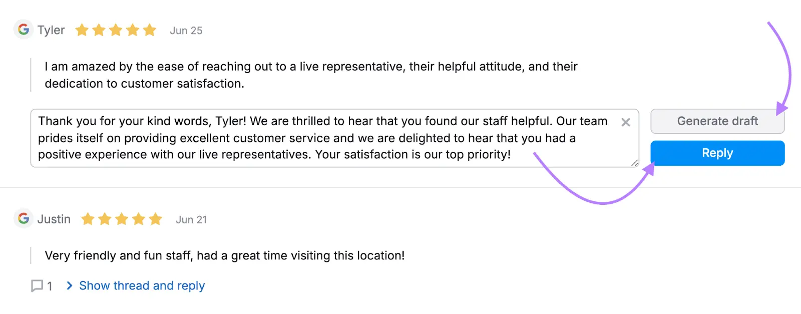 8 Proven Website Marketing Techniques for Growth 20 The tool lists reviews across platforms and includes a reply box for Google reviews.