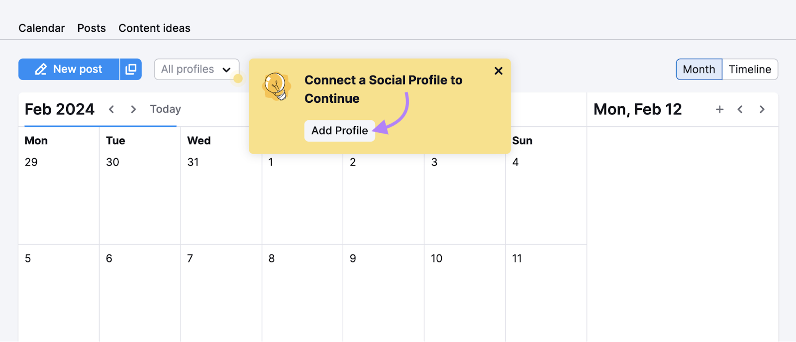 "Add Profile" button in Social Poster tool