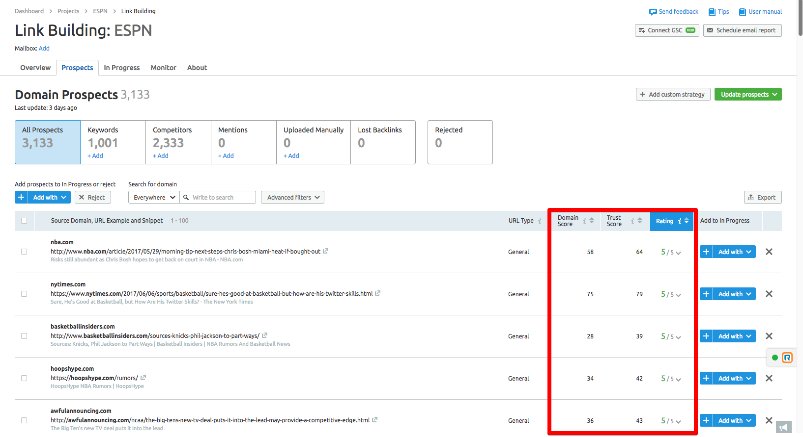 Link Building Tool: Domain Score