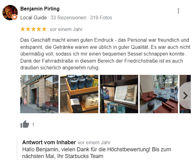 Screenshot: Google-Rezension und Antwort