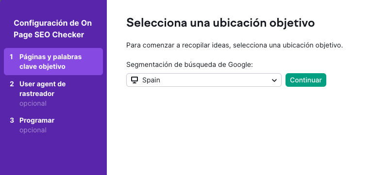 Configura un proyecto en On Page SEO Checker