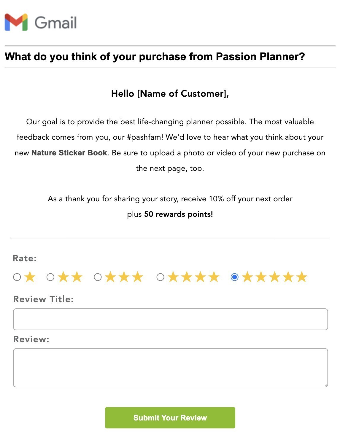 Passion Planner email review form