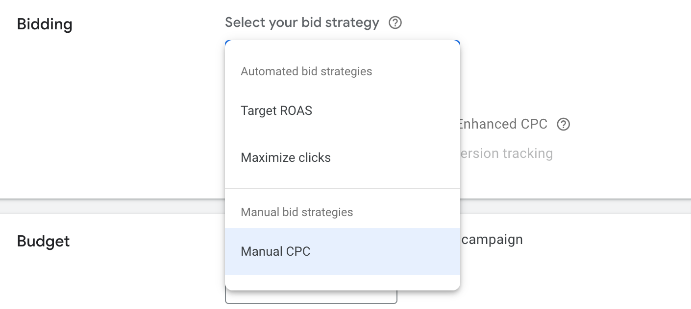 Bidding section in Google Ads