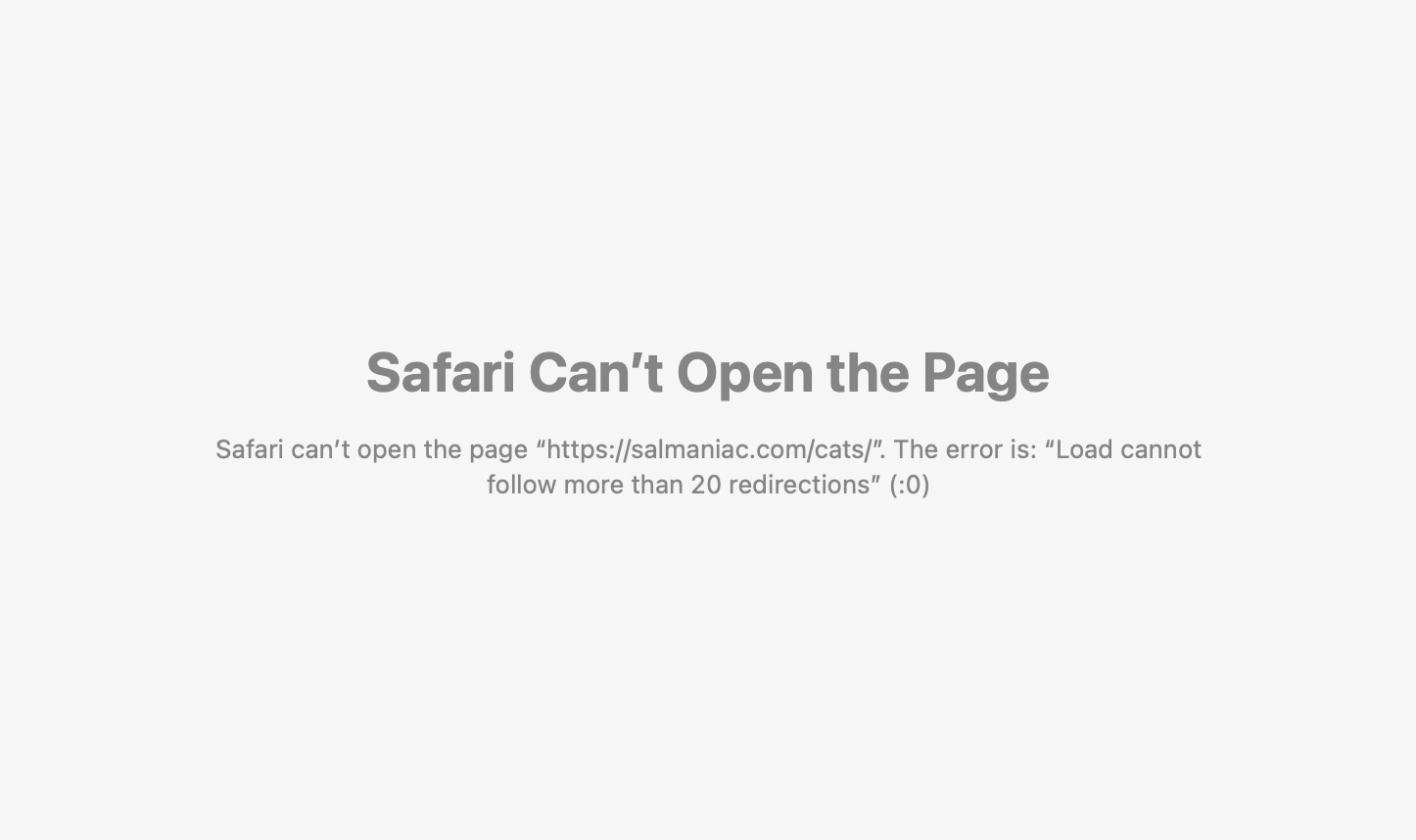 ERR_TOO_MANY_REDIRECTS mistake  successful  Safari