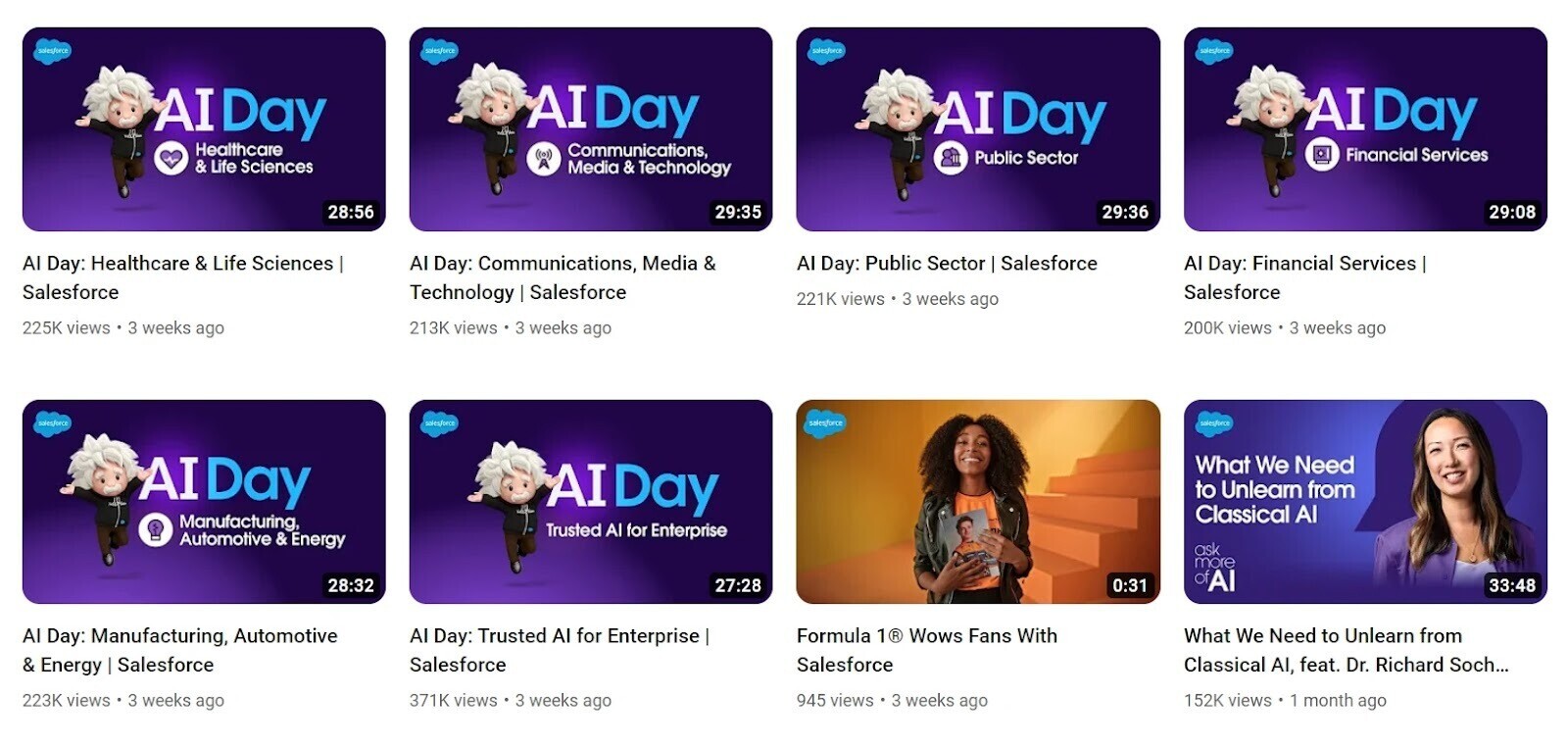 Salesforce YouTube videos on AI-related topics