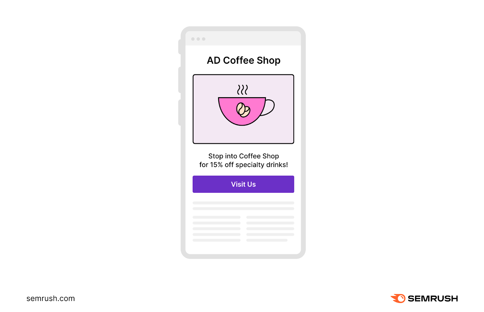 A personalized ad for a coffee shop on a mobile device