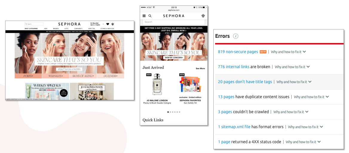 Sephora : optimisation pour mobile