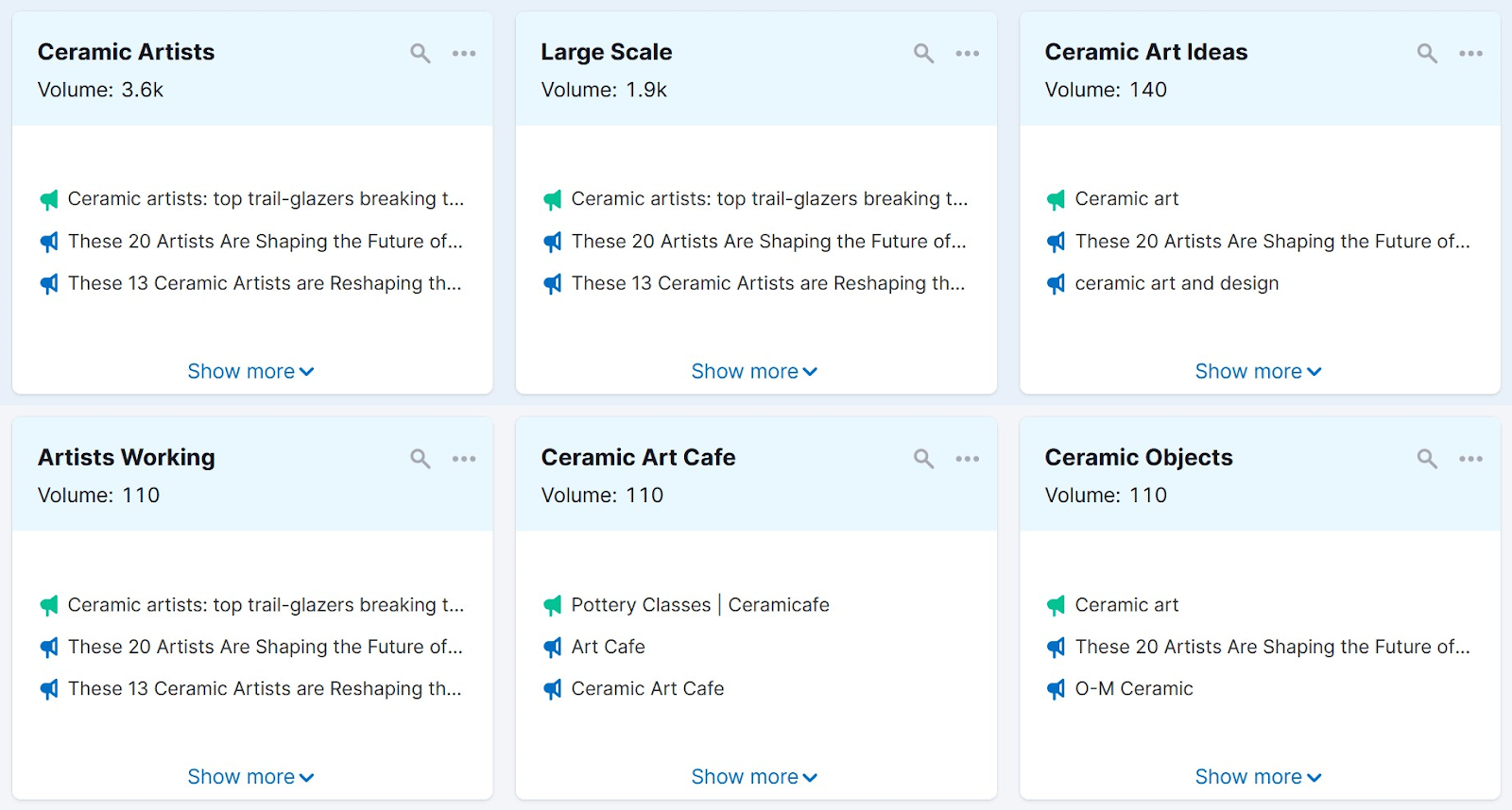 Topic Research tool results for "ceramic art"