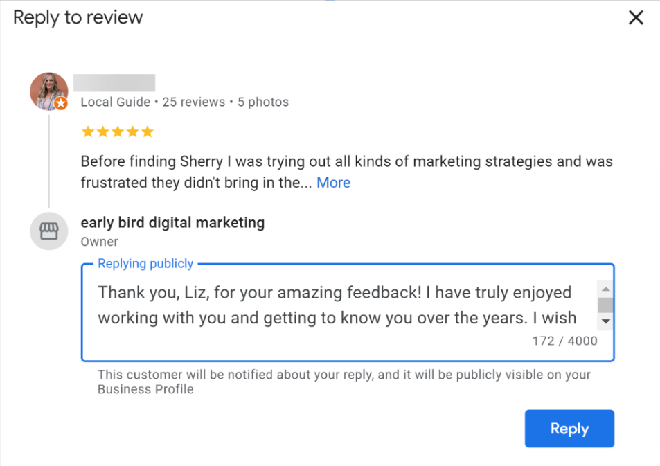 reply to google business review