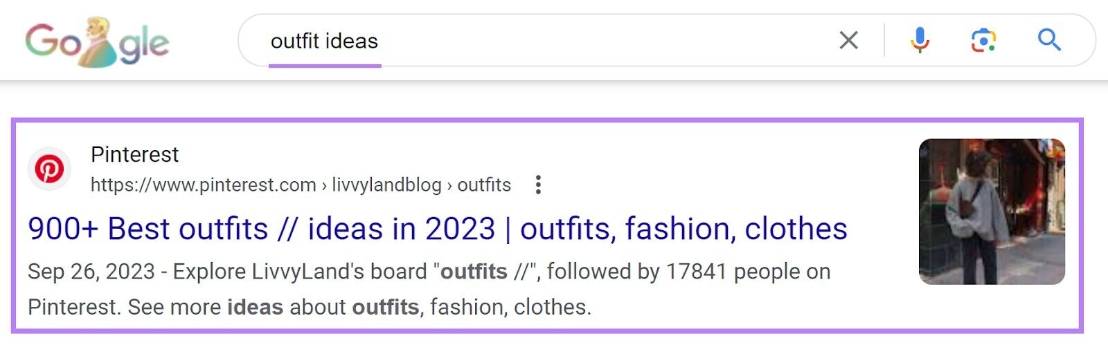 An example of Pinterest content, ranking in Google for "outfit ideas"