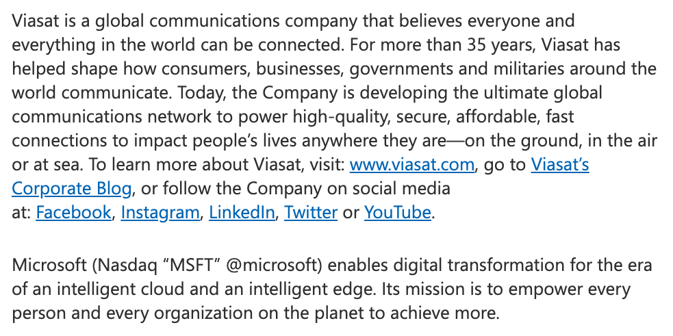Viasat and Microsoft's boilerplates