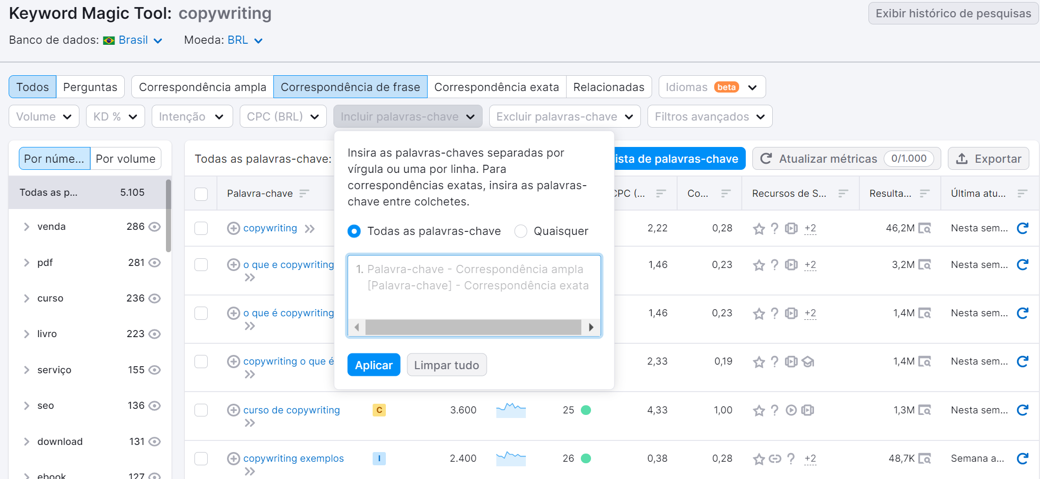 Como criar uma estratégia eficaz de SEO em 8 passos (+template) 27 incluir palavras-chave na ferramenta keyword magic tool