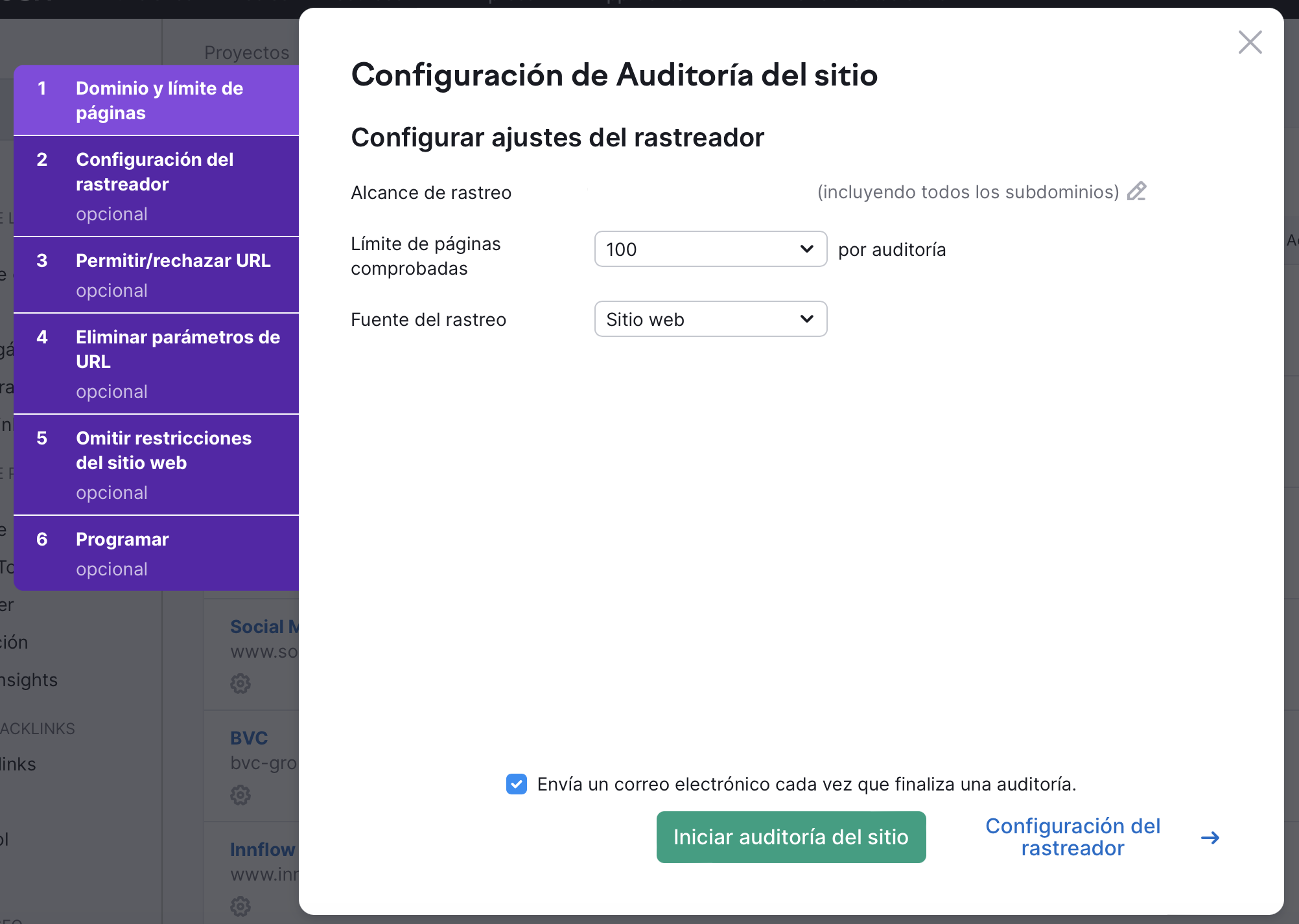 Iniciar auditoría del sitio