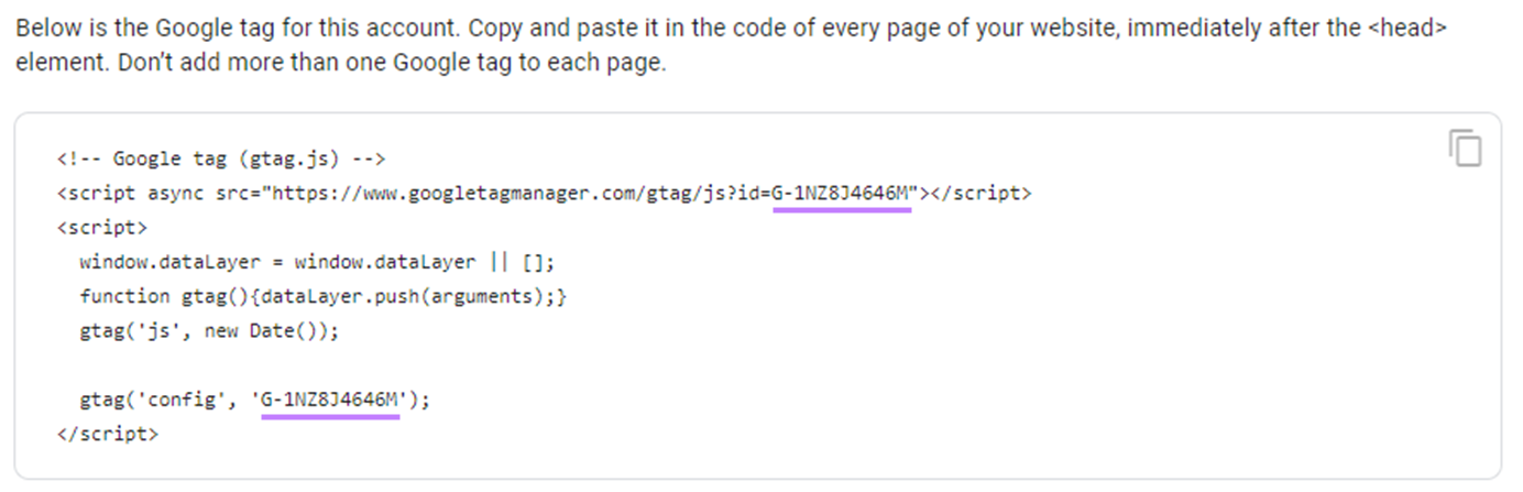 El código de seguimiento para configurar Google Analytics