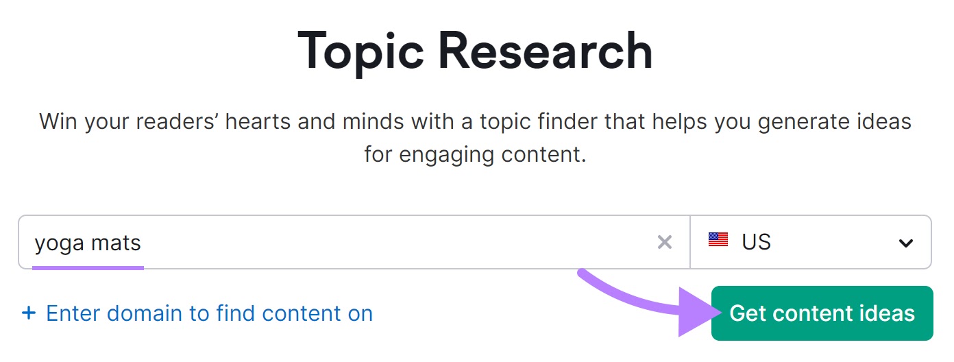"yoga mats" entered into Topic Research search bar