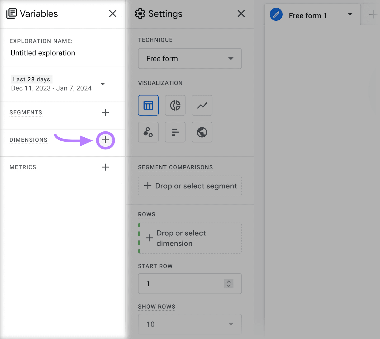 “+” motion   highlighted to the close    of “Dimensions"