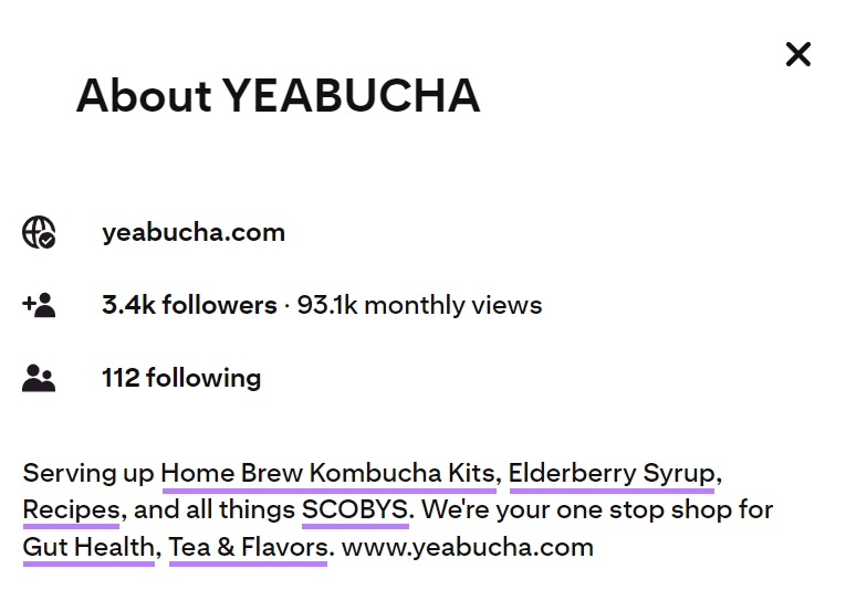 Yeabucha Pinterest leafage   showing keyword usage  successful  the About section.