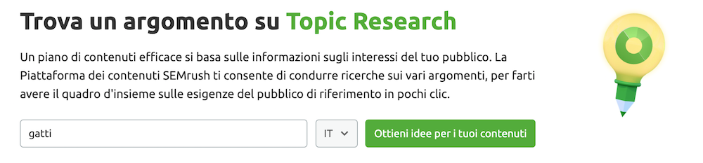 Lo strumento Topic research per individuare argomenti e sottoargomenti