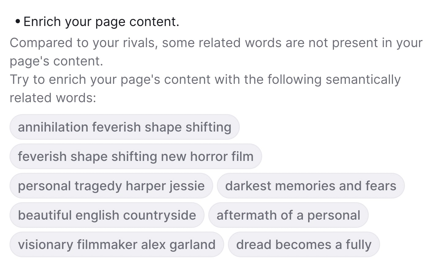 "Enrich your page content" ideas section