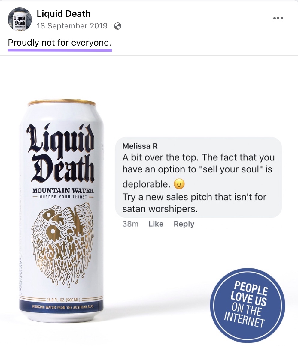 Liquid Death's Facebook ad copy