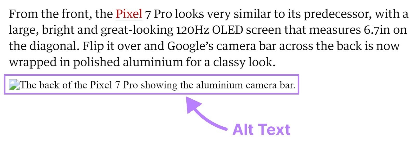 An example of an alt text appearing on the site where the image didn't load