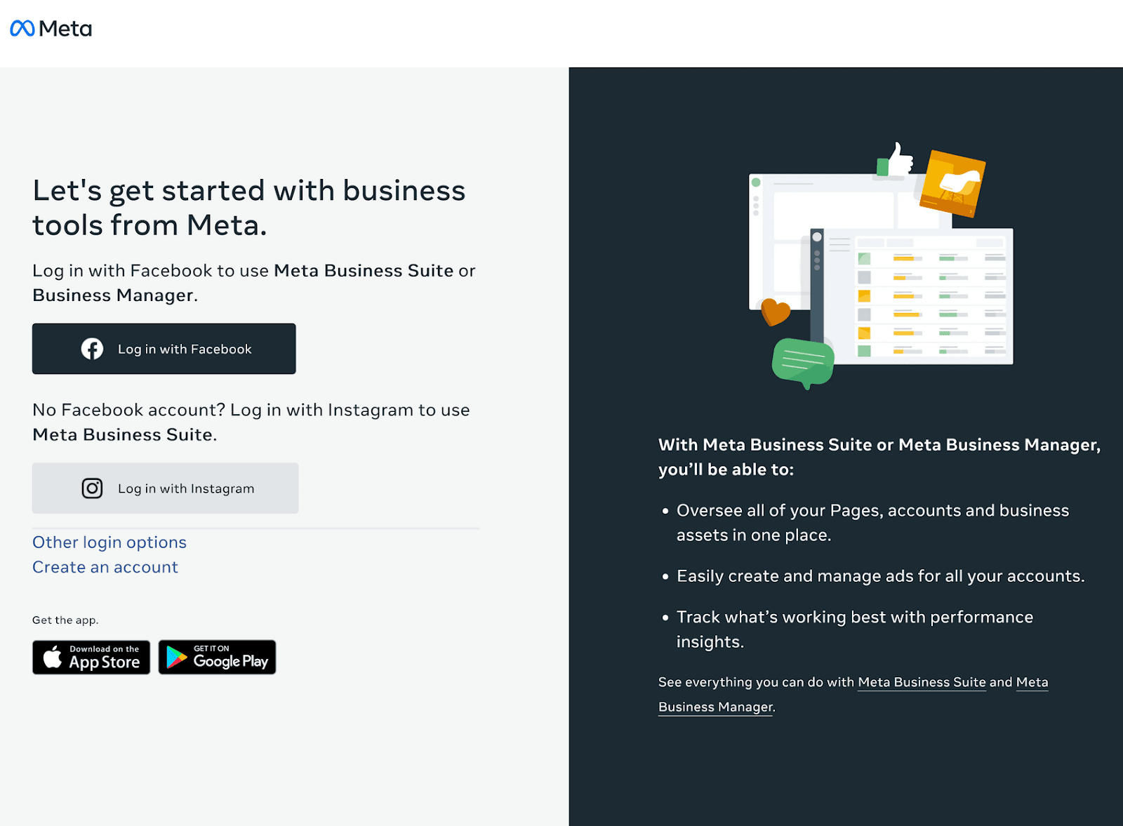 Meta Business Manager landing page
