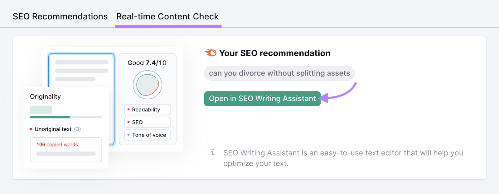 "Open in SEO Writing Assistant" button