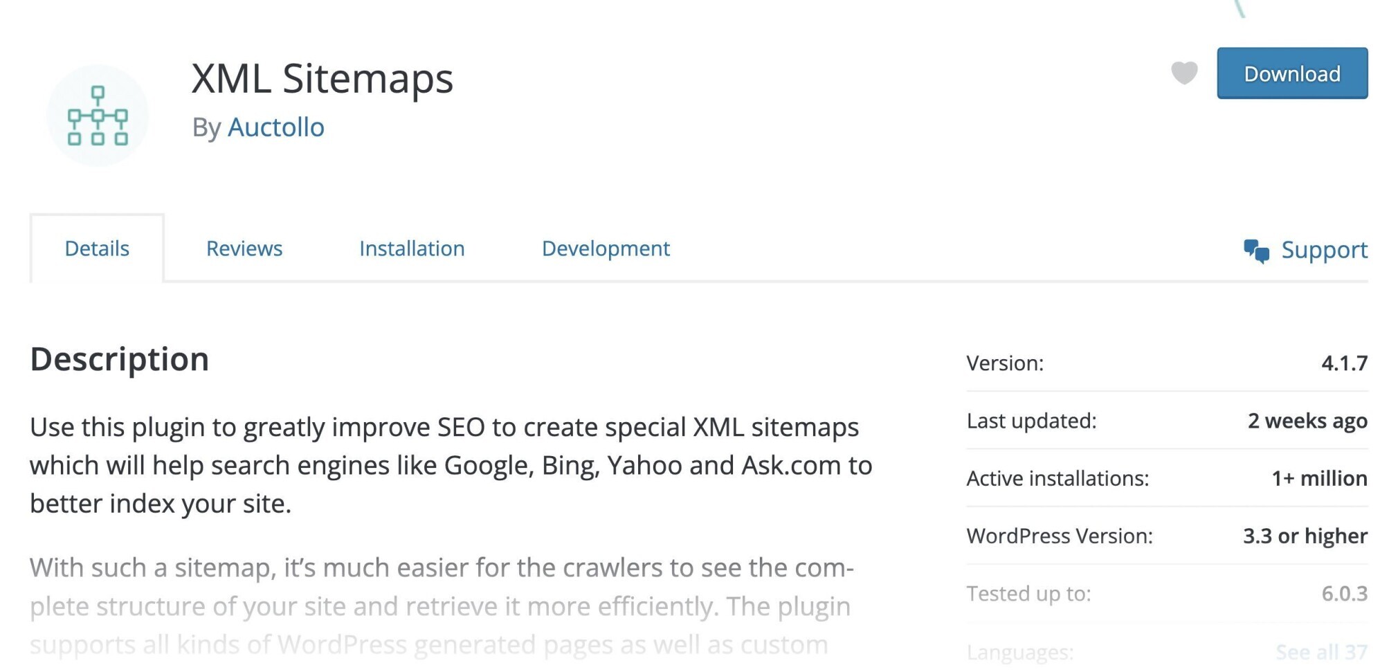 XML Sitemaps wordpress plugin description