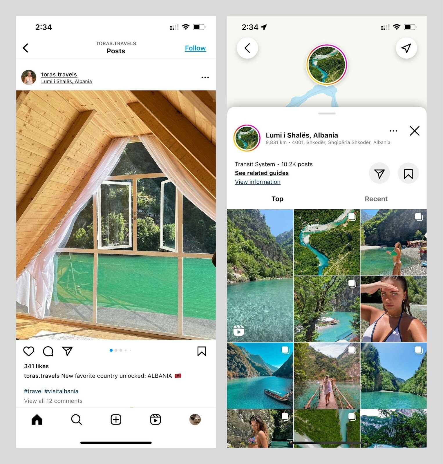 an example of searching for photos by place on Instagram