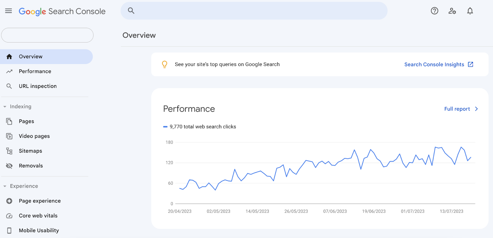 Google Search Console performance overview graph