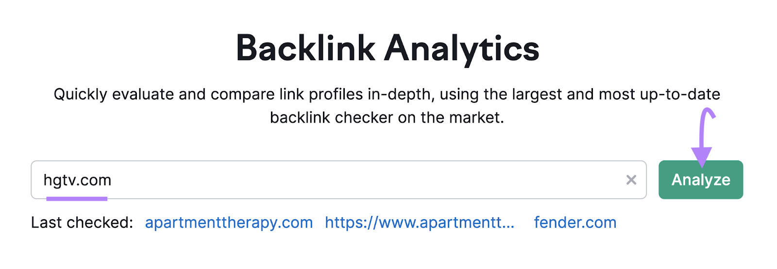 "hgtv.com" entered into the Backlink Analytics search bar