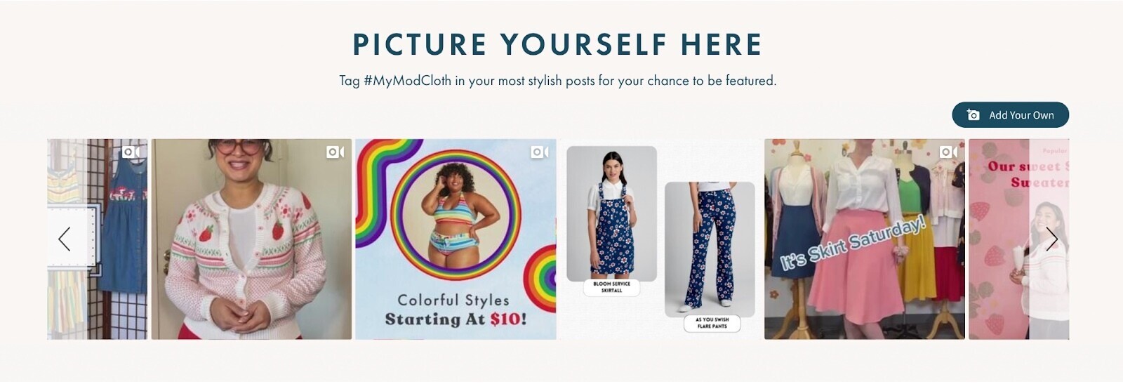"PICTURE YOURSELF HERE" section of Modcloth' homepage