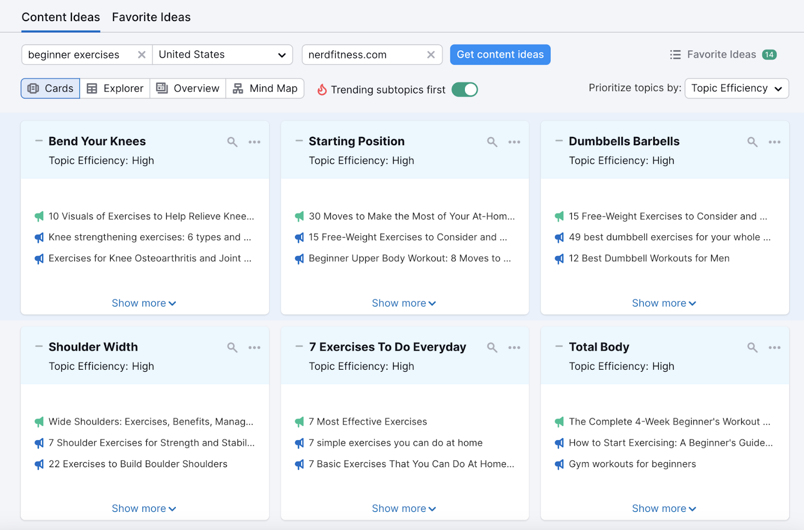 A Guide to Content Calendars (+ Free Templates for Making One) 7 Content ideas include topics like "starting position," "dumbbells barbells," and "total body"