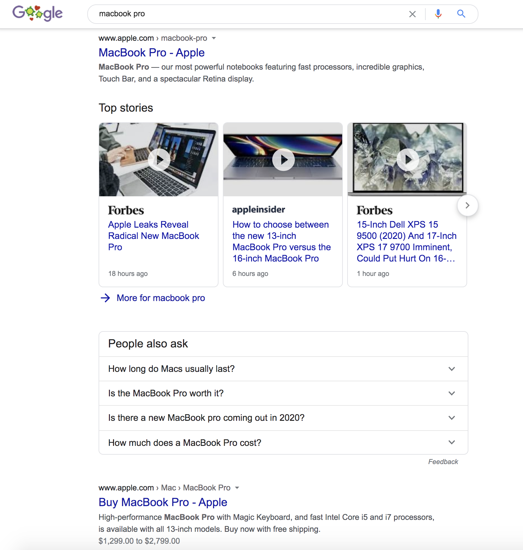 Macbook Pro SERPs