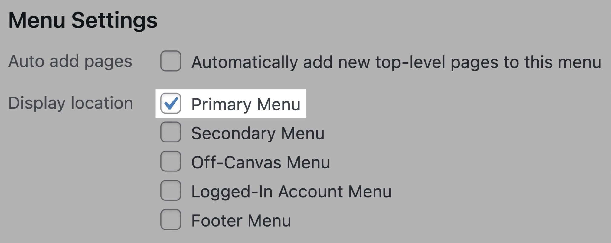 menu settings