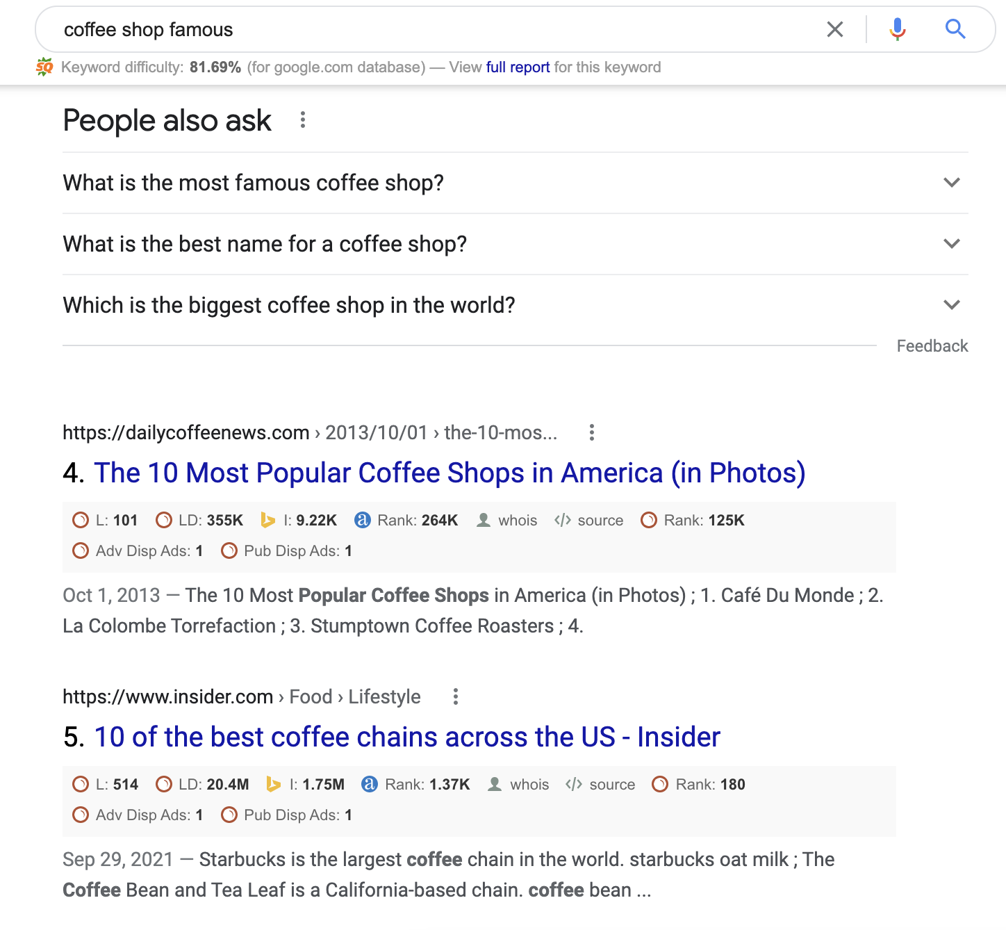 Coffee shop search example