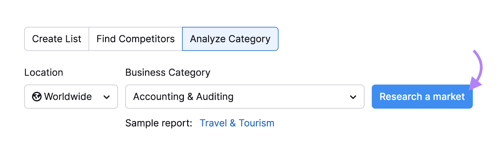 analyze business category in market explorer tool