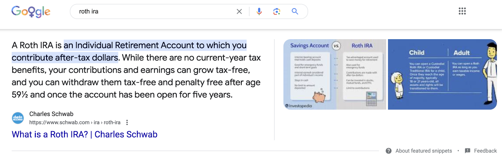 Charles Schwab’s landing leafage   connected  IRAs connected  Google SERP