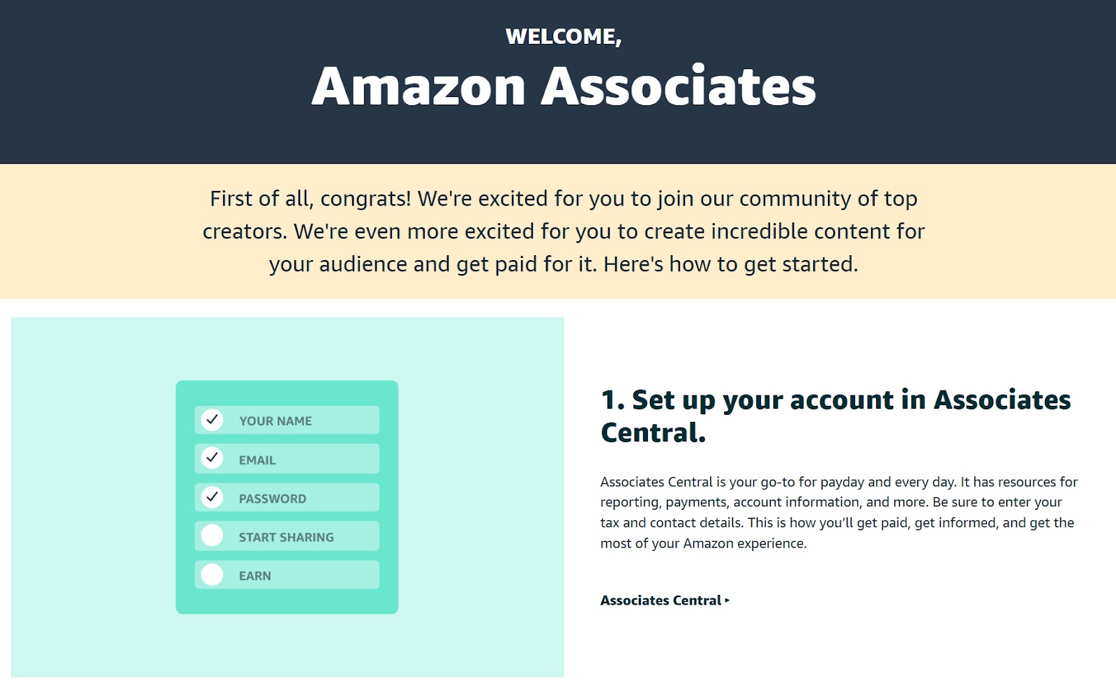 Amazon Associates landing page
