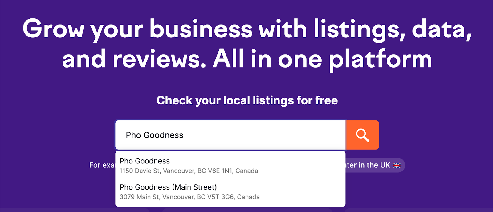 search and select your business in Listing Management tool