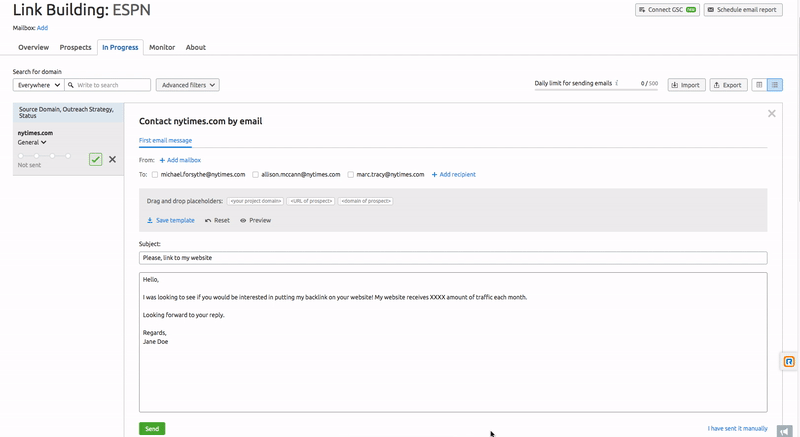 Link Building Tool: Vorlagen